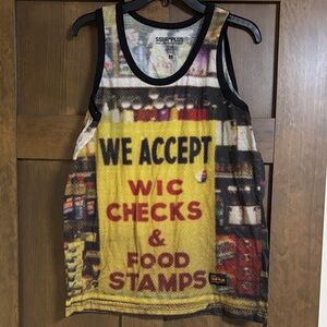 Ssur*Plus We Accept WIC Checks & Food Stamps Tank Top Black Yellow Size Medium